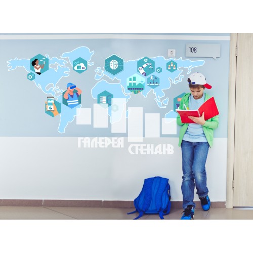 Вінілові наклейки на стіну для школи: велика карта світу